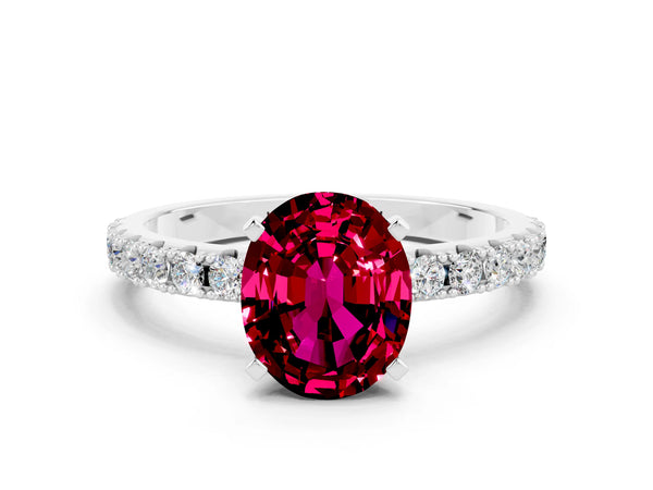Silver Oval Cut Garnet Solitaire Pavé Band with Four-Prong Setting