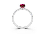 White gold Oval Cut Garnet Solitaire Pavé Engagement Ring with Round Band and Prong Setting_15
