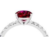 White gold Oval Cut Garnet Solitaire Pavé Engagement Ring with Round Band and Prong Setting_16