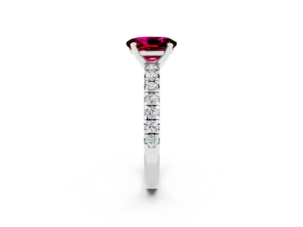 Platinum Oval Cut Garnet Solitaire Pavé Engagement Ring with Round Band and Prong Setting