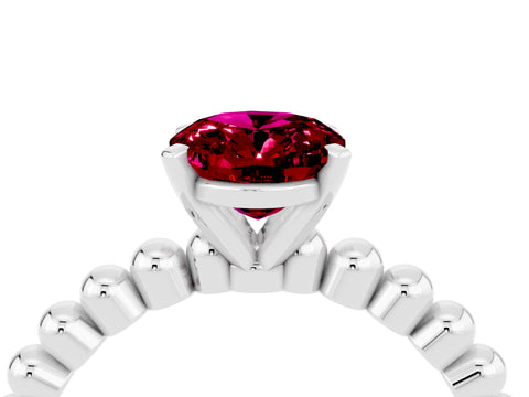 White gold Oval Cut Garnet Solitaire Ring with Beaded Band and Prong Setting_16