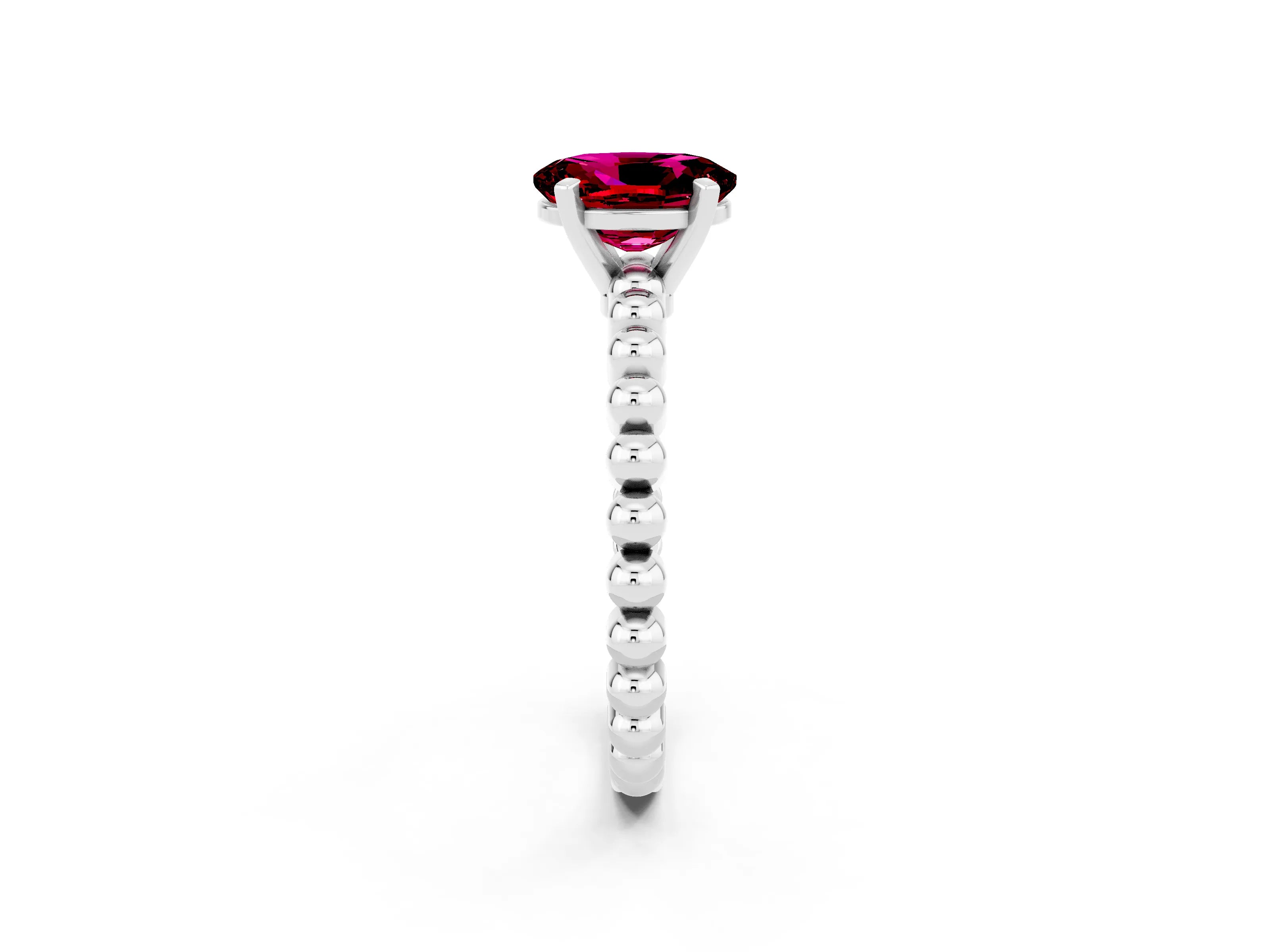 White gold Oval Cut Garnet Solitaire Ring with Beaded Band and Prong Setting_2