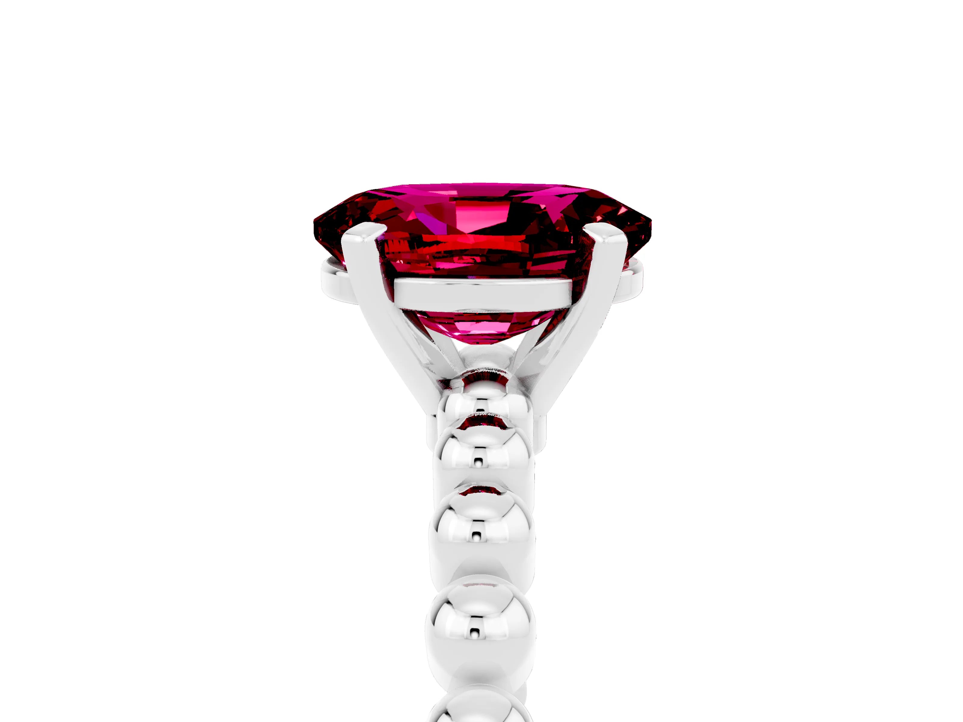 White gold Oval Cut Garnet Solitaire Ring with Beaded Band and Prong Setting_5