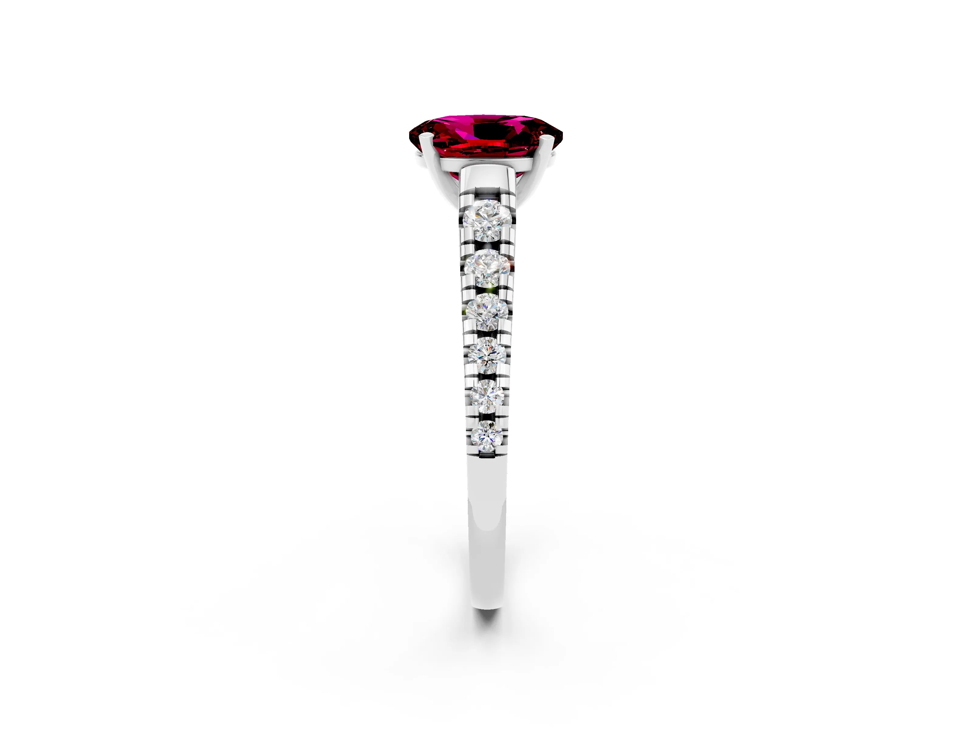 White gold Oval Cut Garnet Solitaire Ring with Cathedral Setting and Pavé Band_2