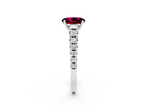 White gold Oval Cut Garnet Solitaire Ring with Cathedral Setting and Pavé Band_2