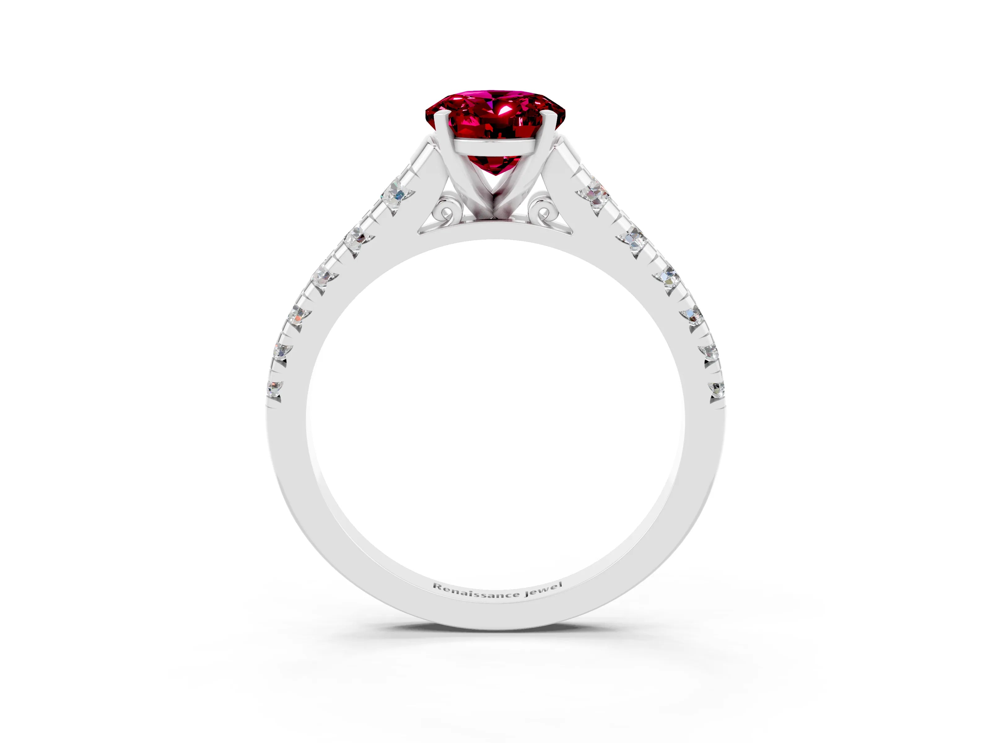 White gold Oval Cut Garnet Solitaire Ring with Cathedral Setting and Pavé Band_3
