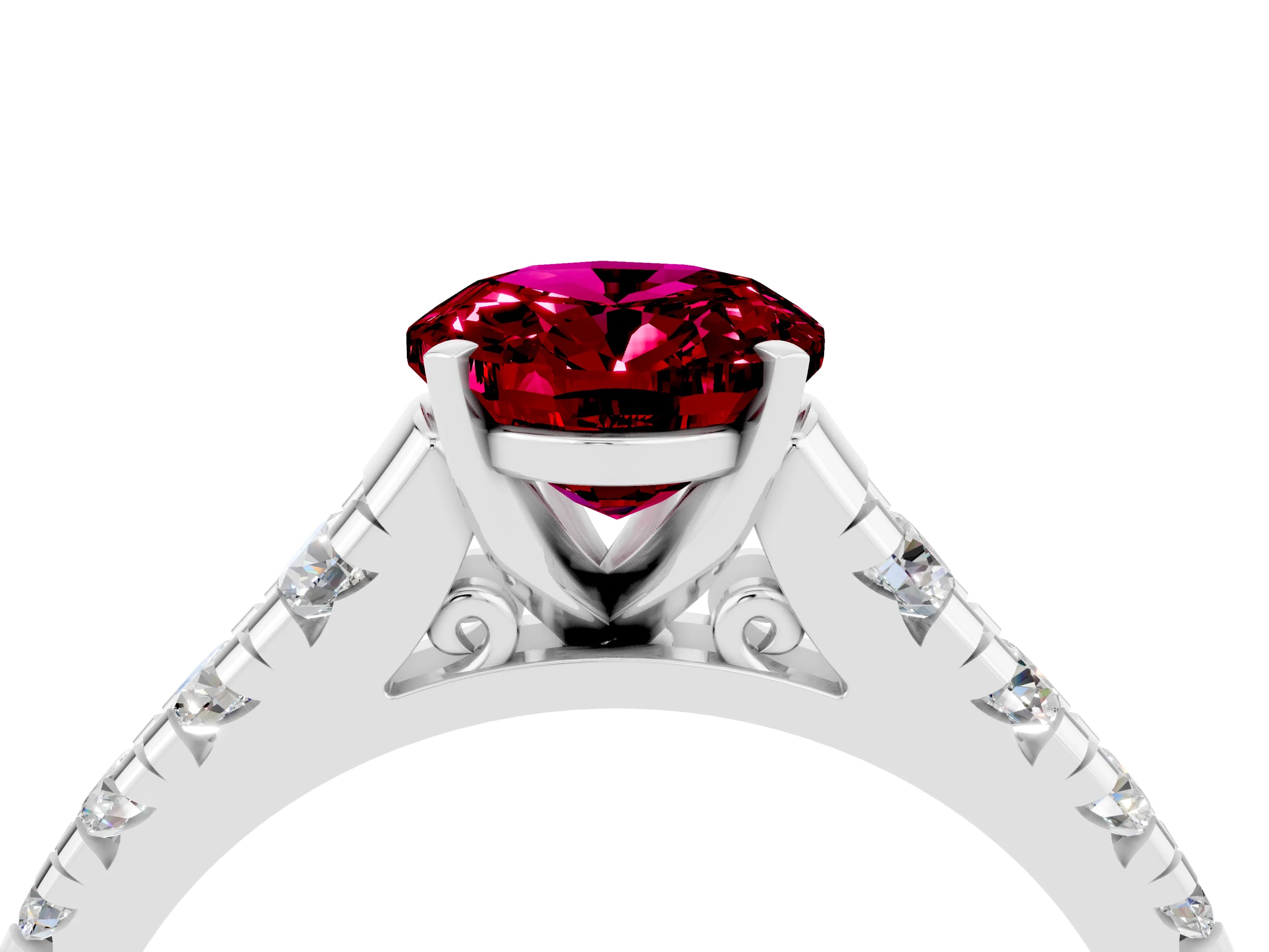 White gold Oval Cut Garnet Solitaire Ring with Cathedral Setting and Pavé Band_4