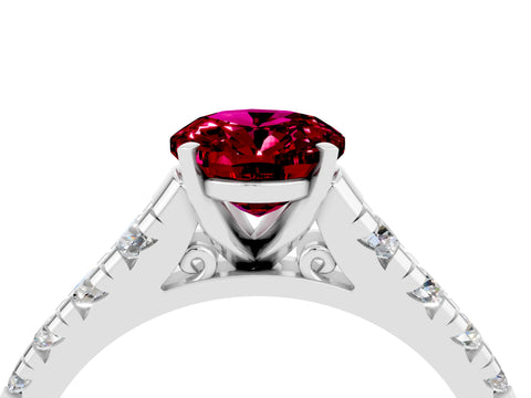 White gold Oval Cut Garnet Solitaire Ring with Cathedral Setting and Pavé Band_4