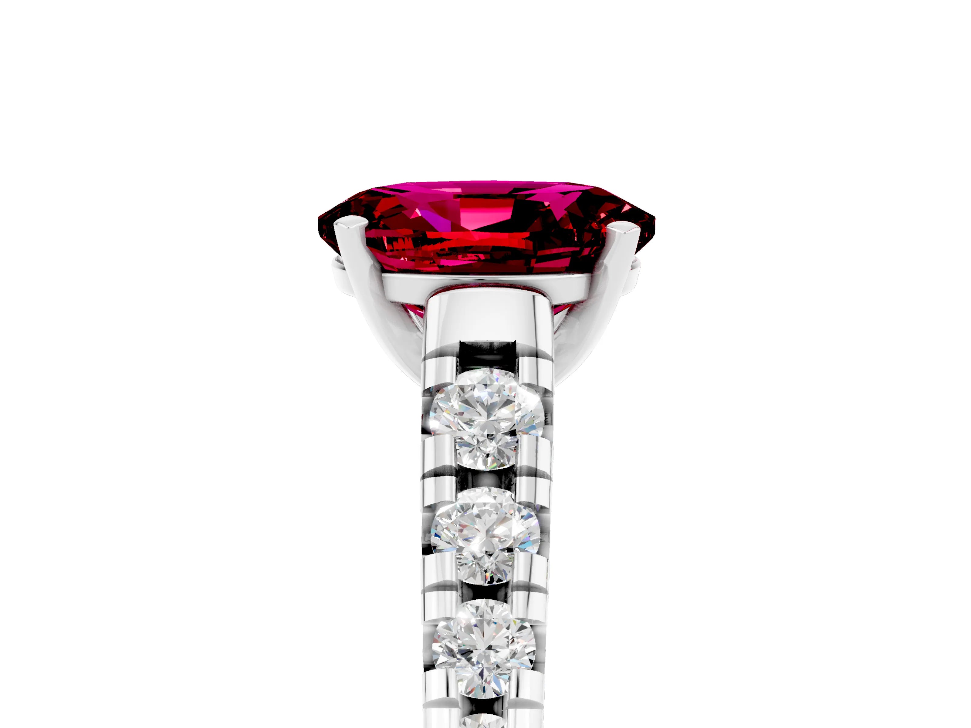 White gold Oval Cut Garnet Solitaire Ring with Cathedral Setting and Pavé Band_5