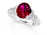 White gold Oval Cut Garnet Solitaire Ring with Filigree Band and Four-Prong Setting_25