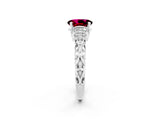 White gold Oval Cut Garnet Solitaire Ring with Filigree Band and Four-Prong Setting_26