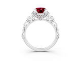 White gold Oval Cut Garnet Solitaire Ring with Filigree Band and Four-Prong Setting_27