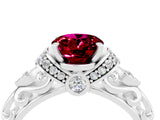 White gold Oval Cut Garnet Solitaire Ring with Filigree Band and Four-Prong Setting_28