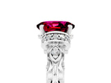 White gold Oval Cut Garnet Solitaire Ring with Filigree Band and Four-Prong Setting_29