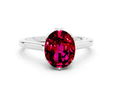White gold Oval Cut Garnet Solitaire Ring with Flower Prong Setting and Classic Band_48