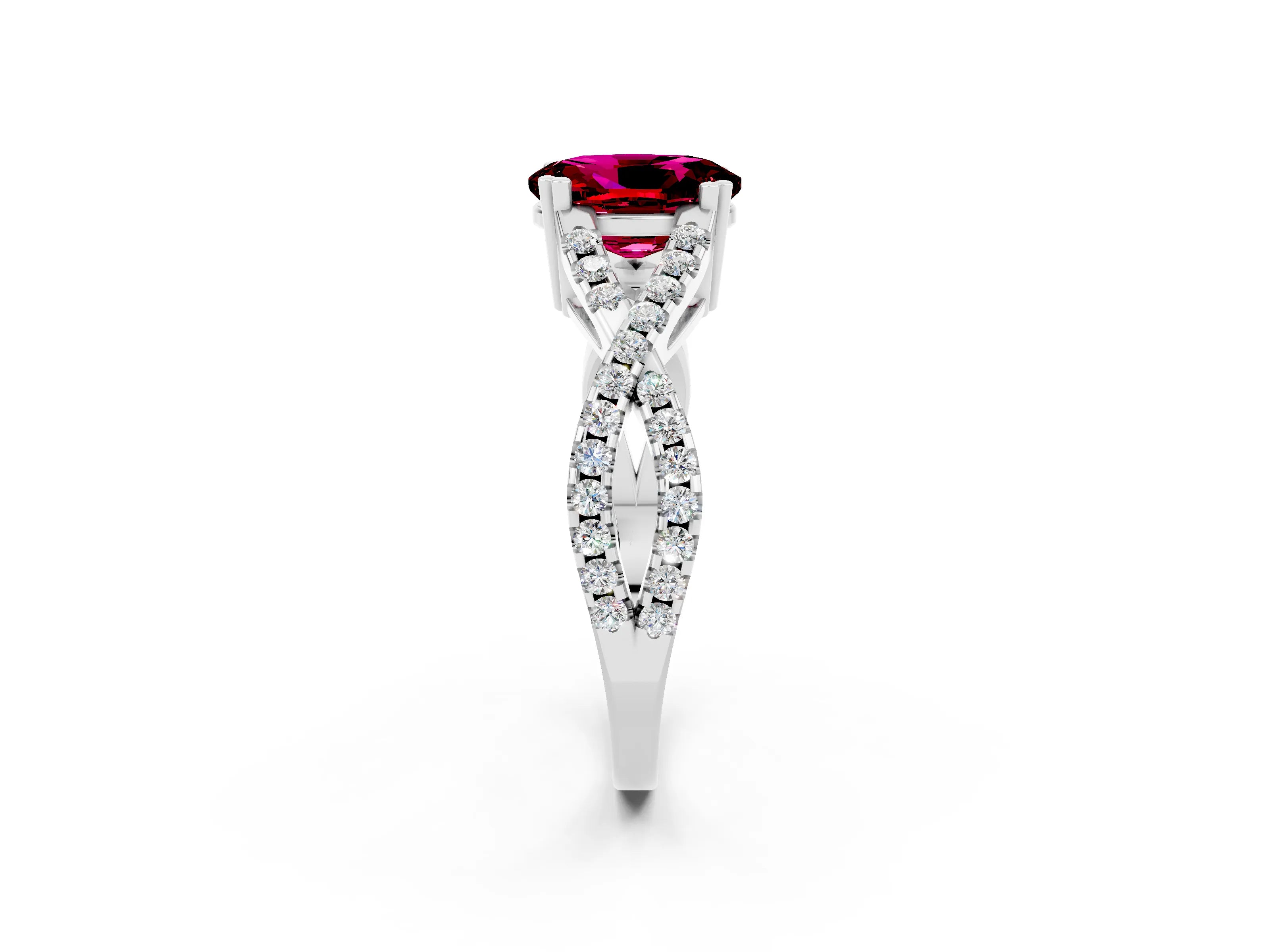 White gold Oval Cut Garnet Solitaire Ring with Four-Prong Setting and Twisted Pavé Band_2