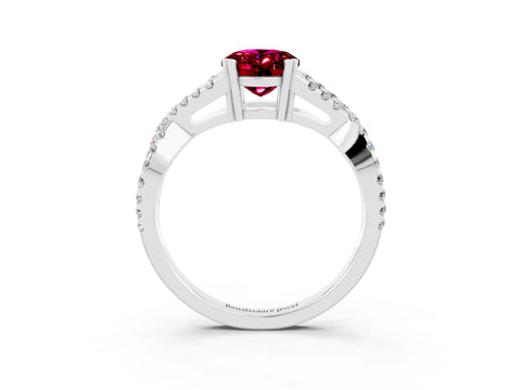 White gold Oval Cut Garnet Solitaire Ring with Four-Prong Setting and Twisted Pavé Band_3
