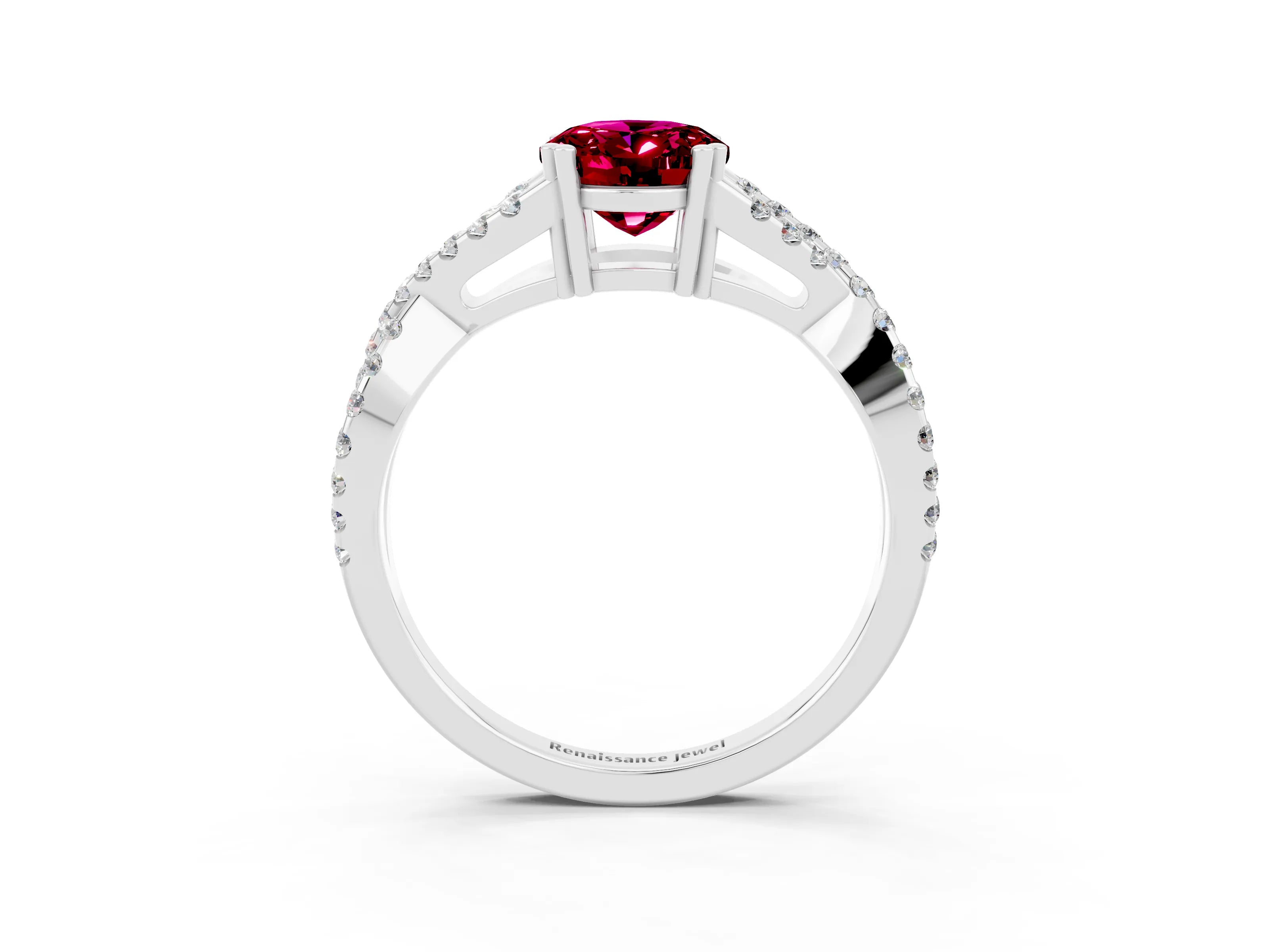 White gold Oval Cut Garnet Solitaire Ring with Four-Prong Setting and Twisted Pavé Band_3