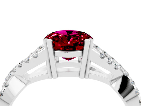 White gold Oval Cut Garnet Solitaire Ring with Four-Prong Setting and Twisted Pavé Band_4