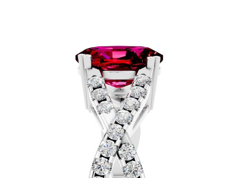 White gold Oval Cut Garnet Solitaire Ring with Four-Prong Setting and Twisted Pavé Band_5
