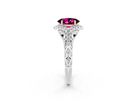 White gold Oval Cut Garnet Solitaire Ring with Hidden Halo and Pavé Band_14