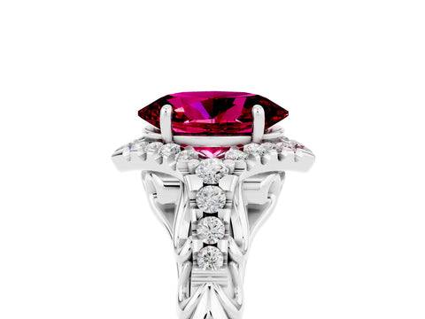 White gold Oval Cut Garnet Solitaire Ring with Hidden Halo and Pavé Band_17