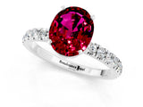 White gold Oval Cut Garnet Solitaire Ring with Pavé Accents and Four-Prong Setting_1