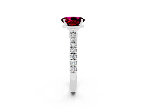 White gold Oval Cut Garnet Solitaire Ring with Pavé Accents and Four-Prong Setting_2