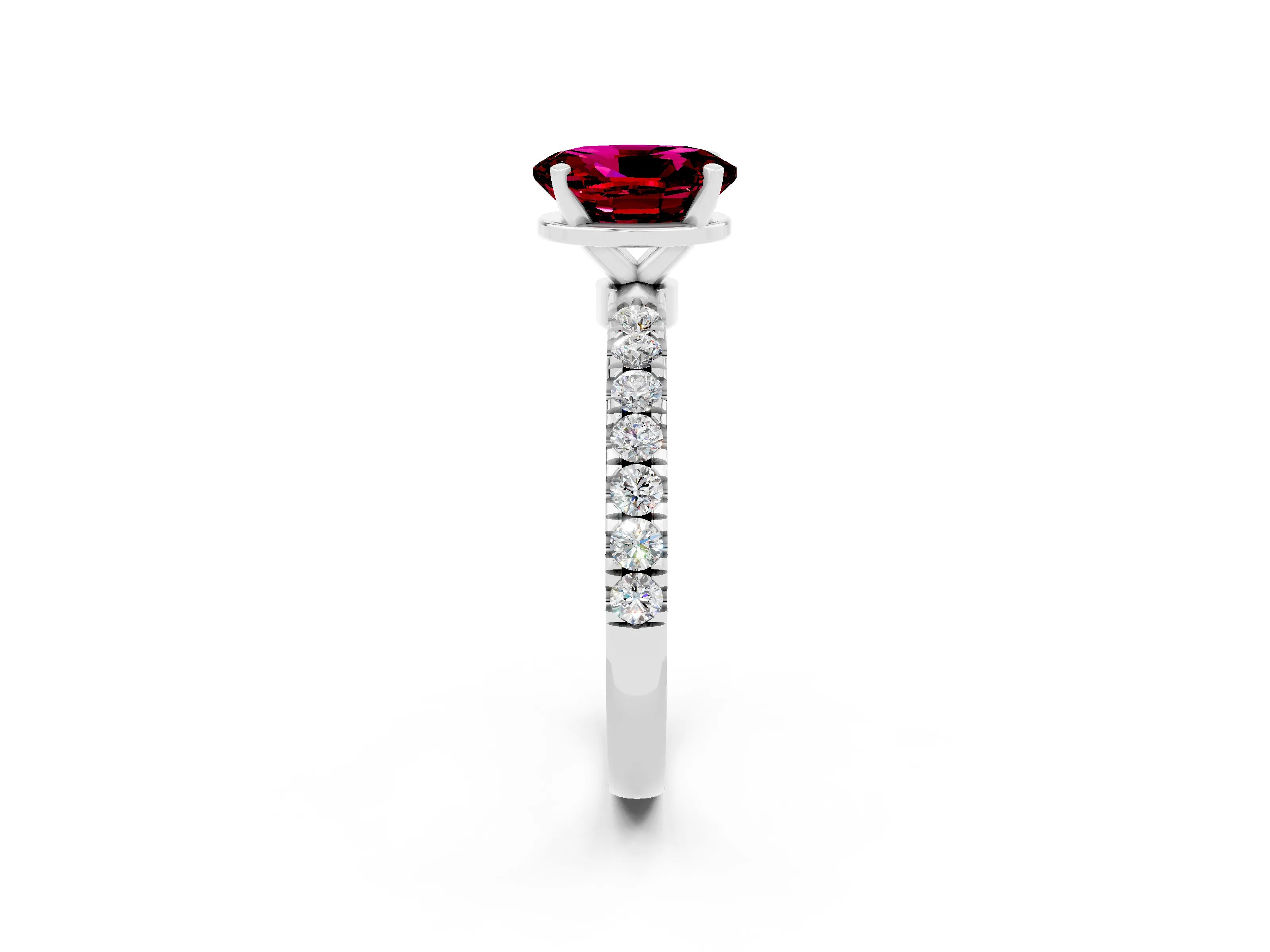 White gold Oval Cut Garnet Solitaire Ring with Pavé Accents and Four-Prong Setting_2