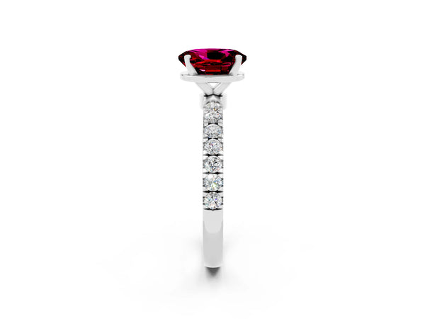 Silver Oval Cut Garnet Solitaire Ring with Pavé Accents and Four-Prong Setting