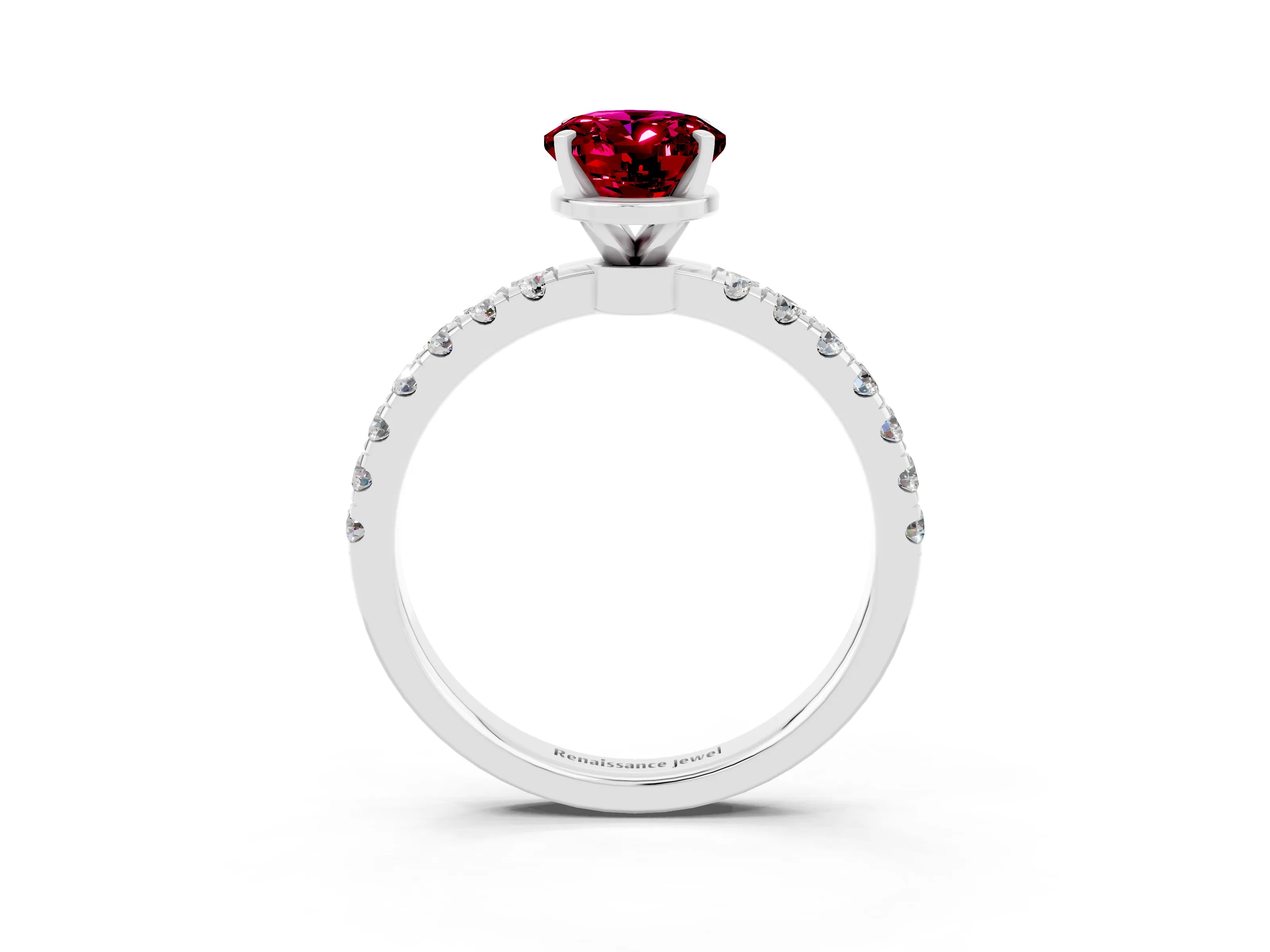 White gold Oval Cut Garnet Solitaire Ring with Pavé Accents and Four-Prong Setting_3