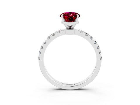 White gold Oval Cut Garnet Solitaire Ring with Pavé Accents and Four-Prong Setting_3