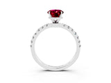 White gold Oval Cut Garnet Solitaire Ring with Pavé Accents and Four-Prong Setting_3