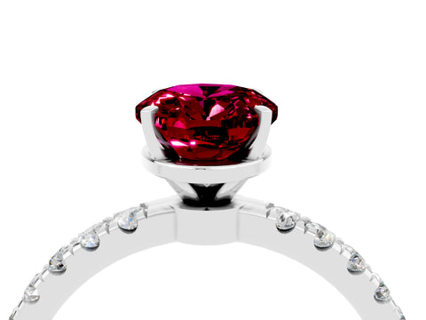 White gold Oval Cut Garnet Solitaire Ring with Pavé Accents and Four-Prong Setting_4