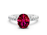 White gold Oval Cut Garnet Solitaire Ring with Pavé Band and Four-Prong Setting_24