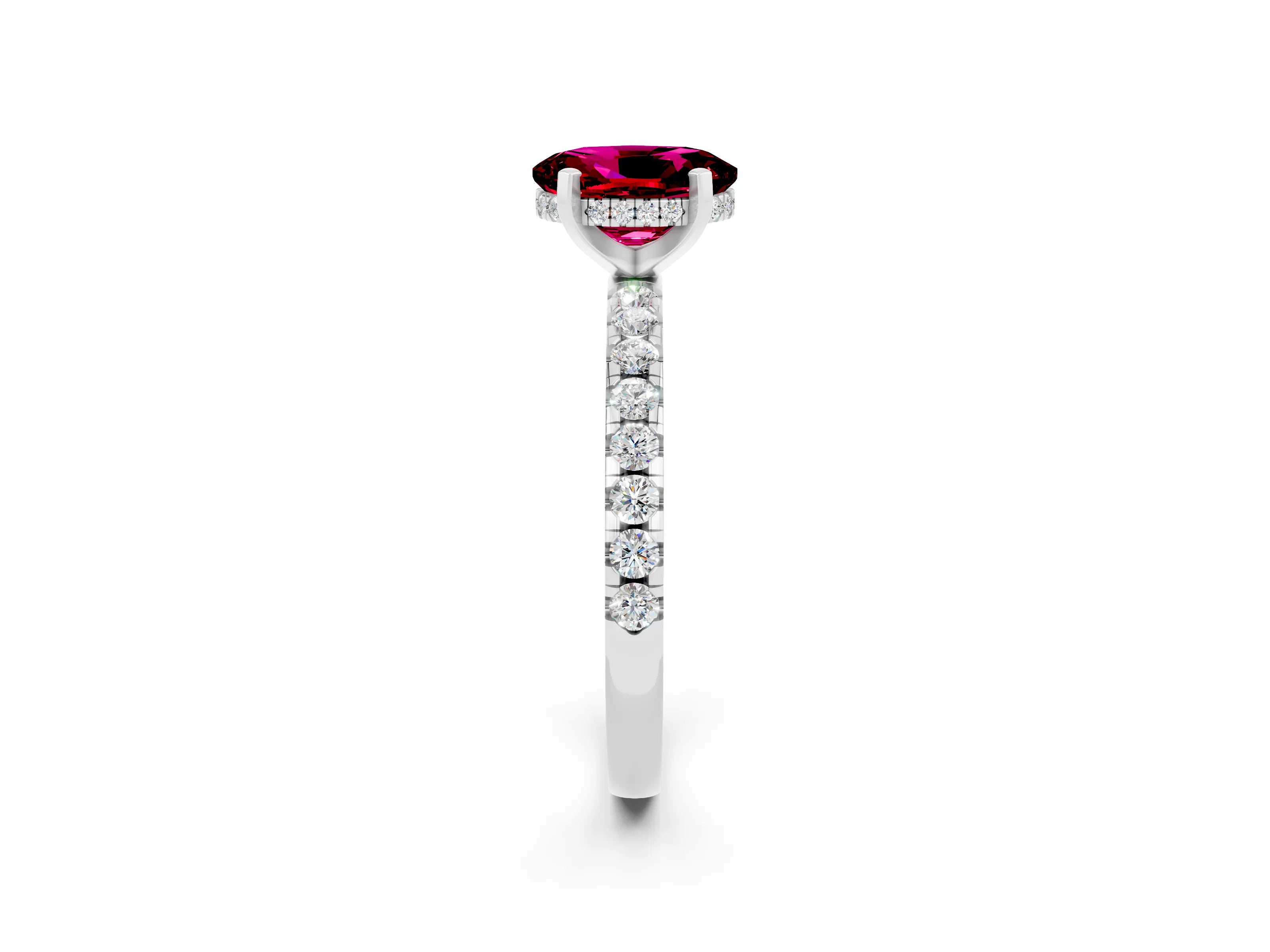 White gold Oval Cut Garnet Solitaire Ring with Pavé Band and Four-Prong Setting_26