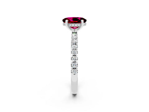 White gold Oval Cut Garnet Solitaire Ring with Pavé Band and Four-Prong Setting_26
