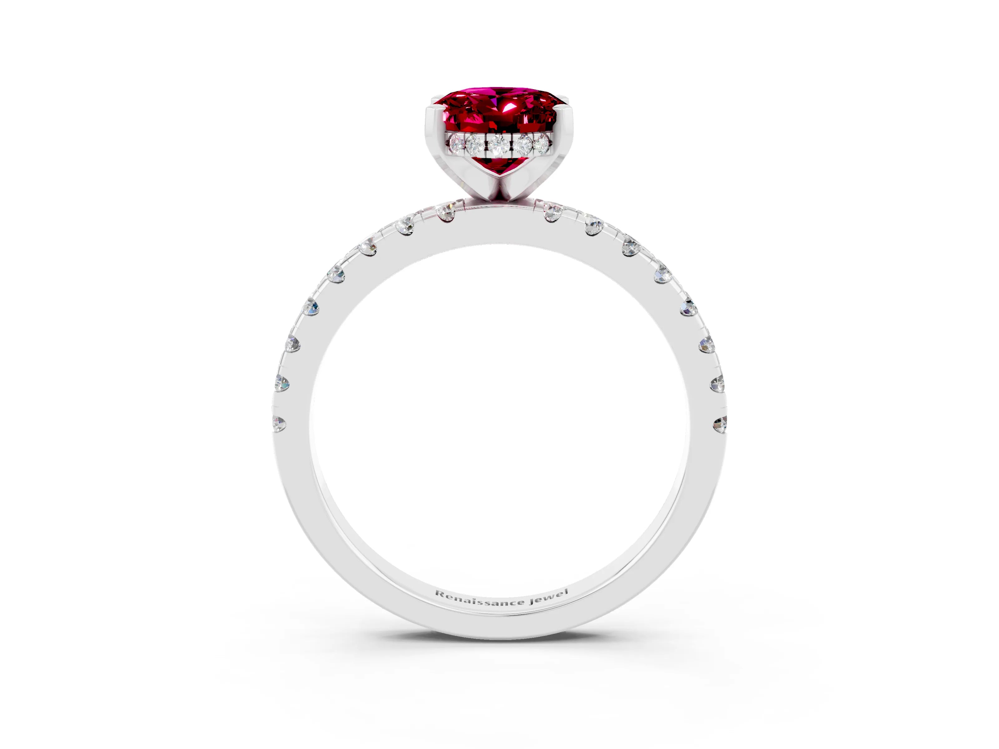White gold Oval Cut Garnet Solitaire Ring with Pavé Band and Four-Prong Setting_27