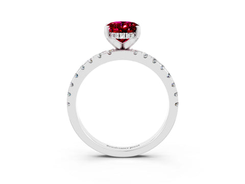 White gold Oval Cut Garnet Solitaire Ring with Pavé Band and Four-Prong Setting_27