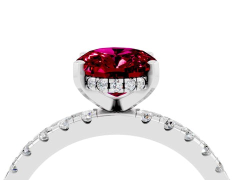 White gold Oval Cut Garnet Solitaire Ring with Pavé Band and Four-Prong Setting_28