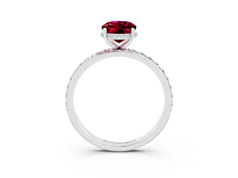 White gold Oval Cut Garnet Solitaire Ring with Pavé Band and Hidden Halo_15