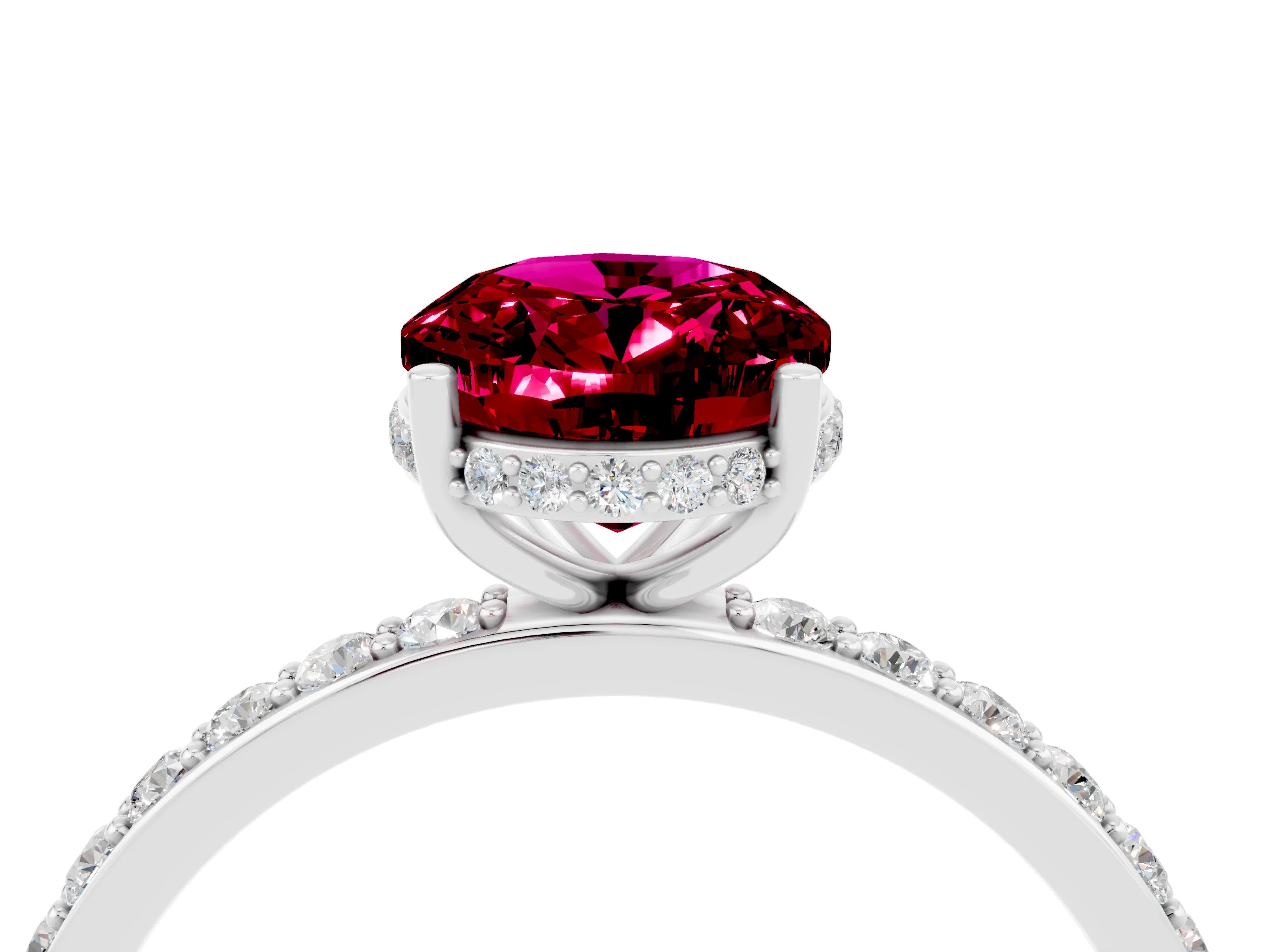 White gold Oval Cut Garnet Solitaire Ring with Pavé Band and Hidden Halo_16