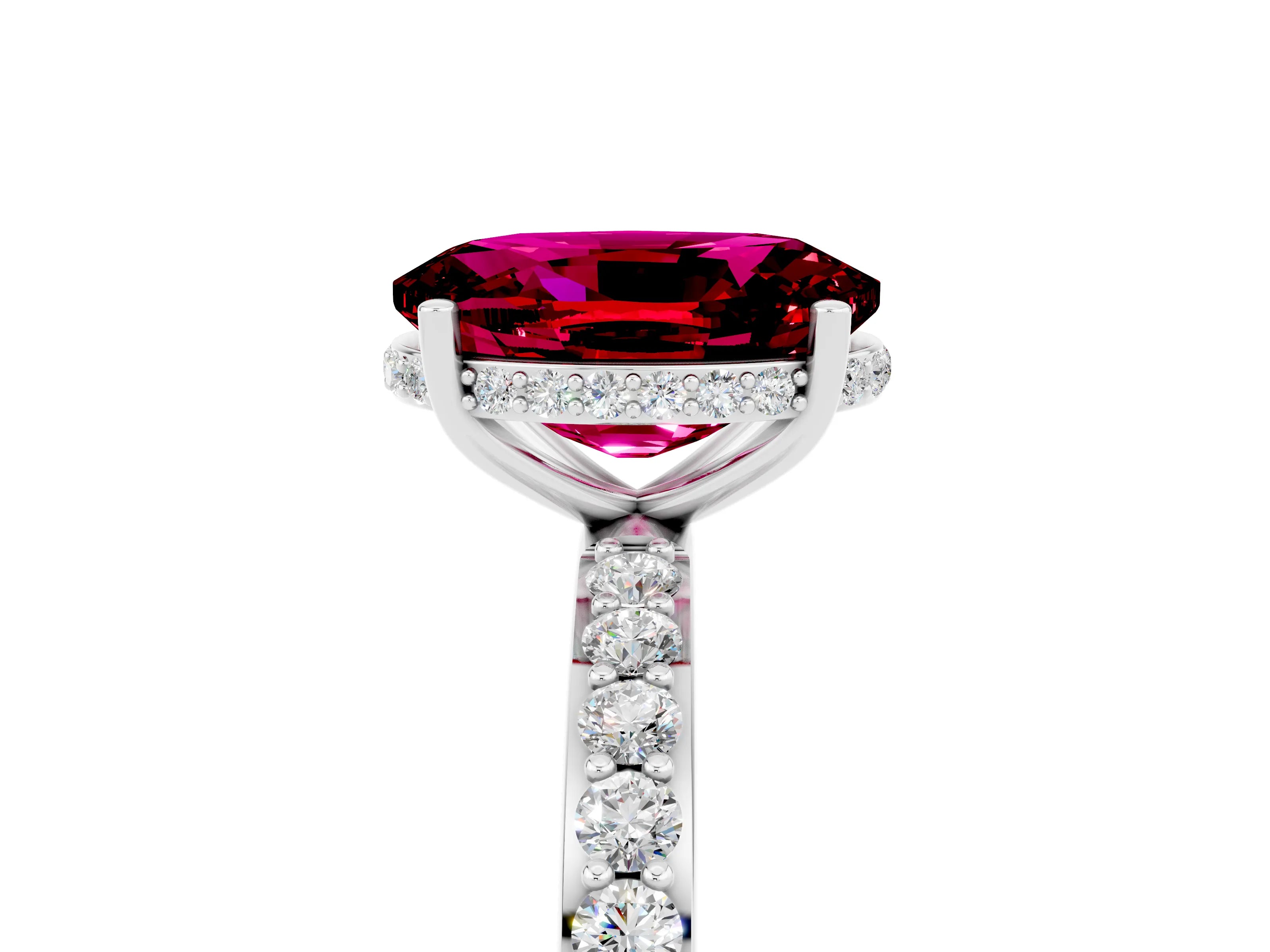 White gold Oval Cut Garnet Solitaire Ring with Pavé Band and Hidden Halo_17