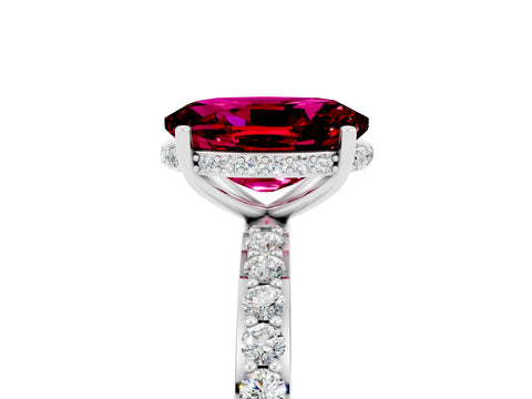White gold Oval Cut Garnet Solitaire Ring with Pavé Band and Hidden Halo_17