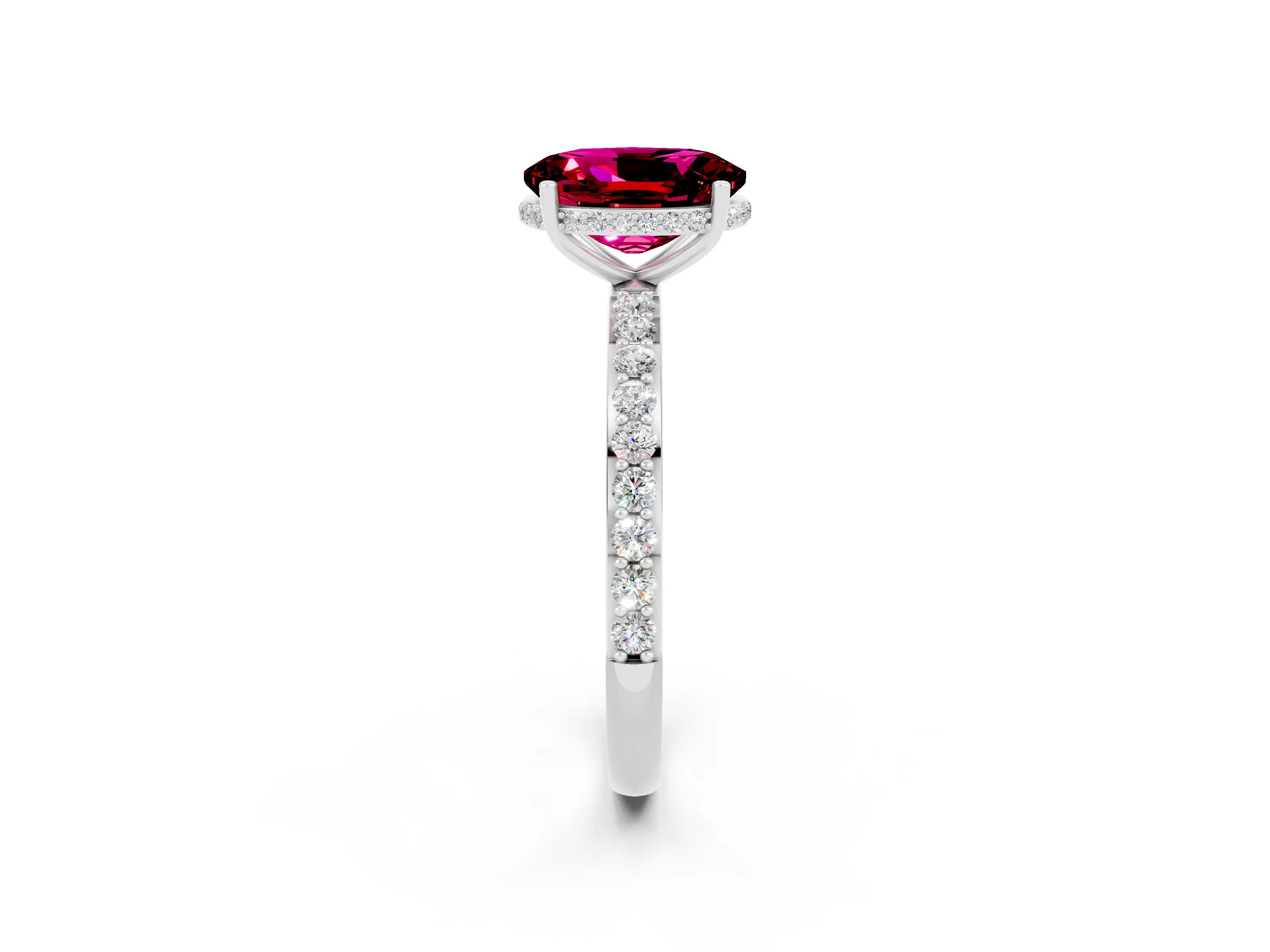 White gold Oval Cut Garnet Solitaire Ring with Pavé Band and Hidden Halo_26