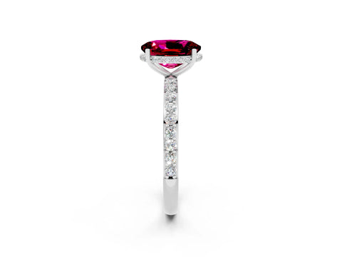 White gold Oval Cut Garnet Solitaire Ring with Pavé Band and Hidden Halo_26