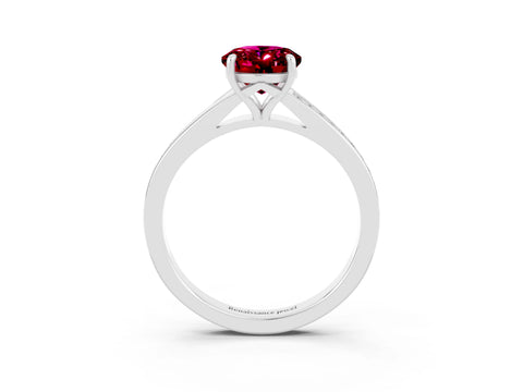 White gold Oval Cut Garnet Solitaire Ring with Pavé Band and Prong Setting_3