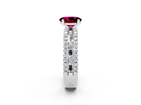 White gold Oval Cut Garnet Solitaire Ring with Pavé and Channel Set Band_2