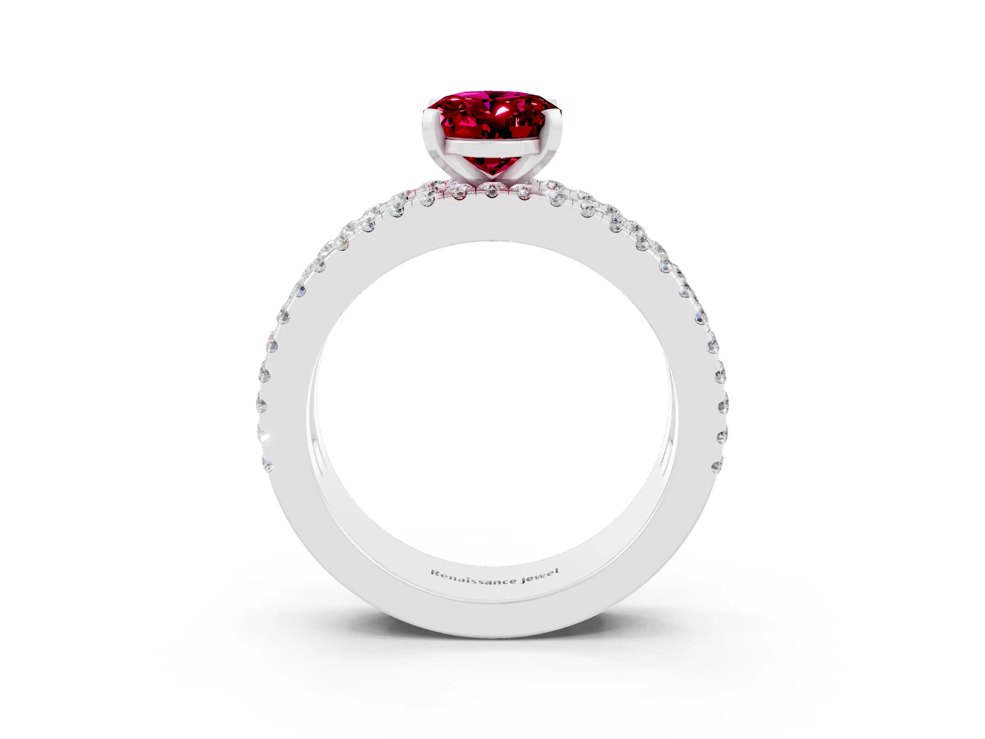 White gold Oval Cut Garnet Solitaire Ring with Pavé and Channel Set Band_3