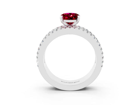 White gold Oval Cut Garnet Solitaire Ring with Pavé and Channel Set Band_3